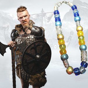 KIDS VIKING RUNES LETTERS NECKLACE WITH BEADS ON SQUARE BOX CHAIN STAINLESS STEE